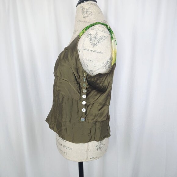 Vintage Top Blouse Tank Large Satin Silk Green - Picture 5 of 8